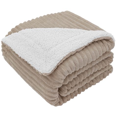 Pavilia Reversible Sherpa Fleece Throw Blanket Twin Taupe Tan Camel Soft Fuzzy Plush Flannel