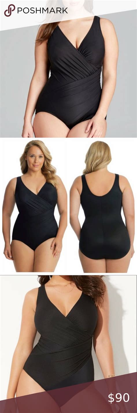 Miraclesuit Plus Size Solid Black Oceanus Tummy Control One Piece