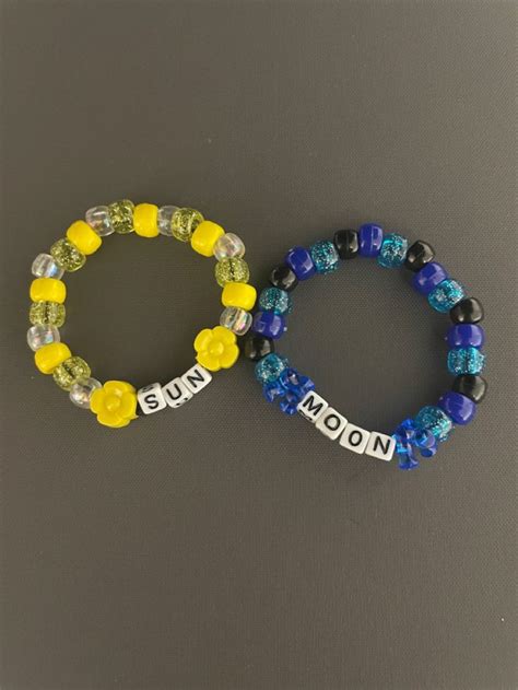 Two Bracelets That Say Sun Moon And One With The Word Sun On Each Bead