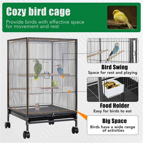 Bestpet Inch Wrought Iron Bird Cage With Play Open Top And Rolling