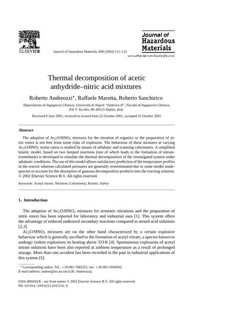 Pdf Thermal Decomposition Of Acetic Anhydride Nitric Acid Mixtures Dokumen Tips