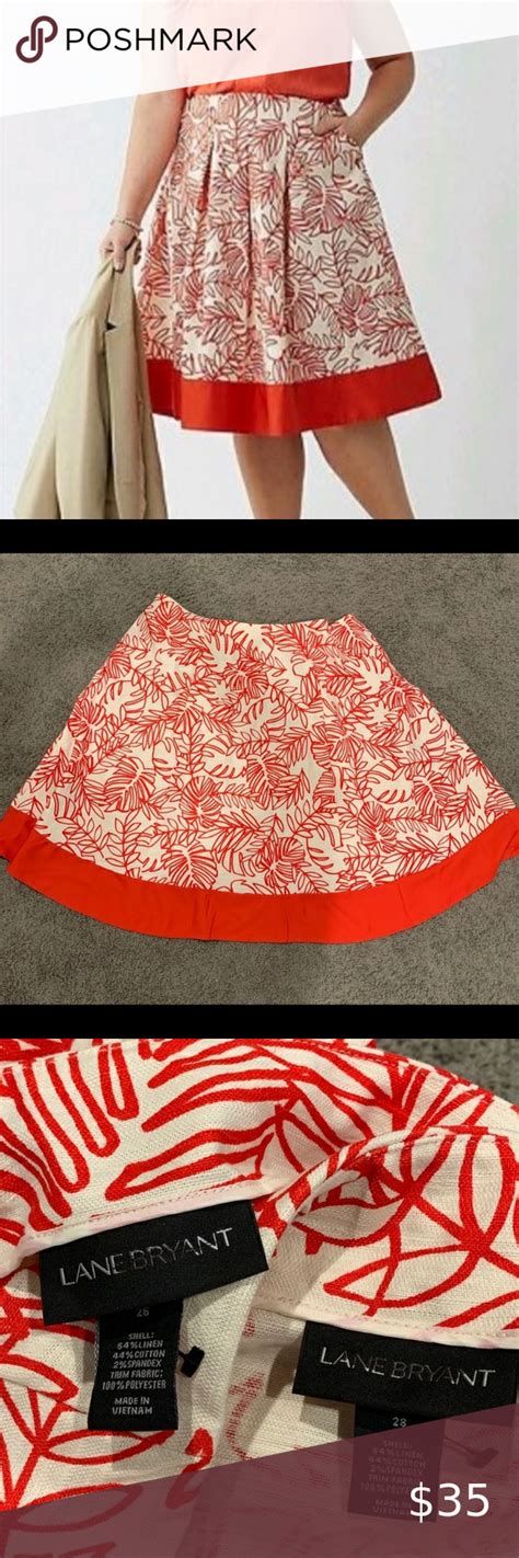 Lane Bryant Red Floral Linen Skirt W Pockets Nwt Red Floral Skirt