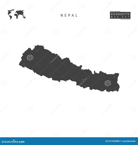 Nepal Vector Map Isolated On White Background High Detailed Black