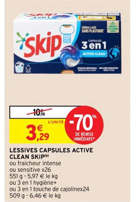 Promo Lessives Capsules Active Clean Skip chez Intermarché Hyper