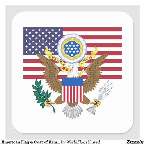 American Flag & Coat of Arms, United States Square Sticker | Zazzle | American flag, Scrapbook ...