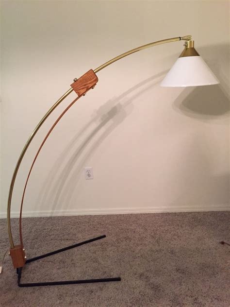 Vintage Modern Arc Floor Lamp Wood Brass By Atlasmidcentury