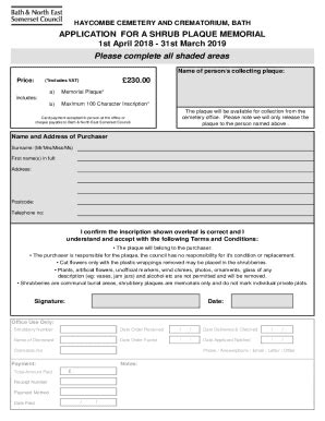 Fillable Online Haycombe Cemetery And Crematorium Bath Application For