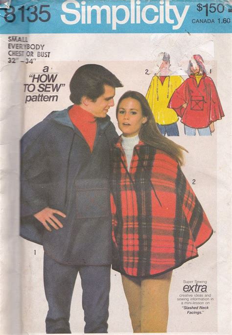 Simplicity 8135 Hooded Poncho Pattern UNCUT Vintage 1977 Etsy