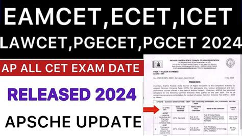 APSCHE ALL CETS EXAMS DATE RELEASED ECET EAMCET ICET PGCET 2024 YouTube