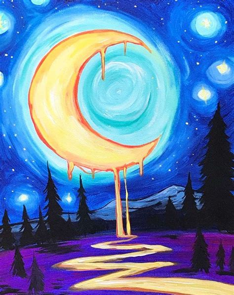 Melting Moon Paintingfuls Canvas Art Painting Trippy Painting Diy