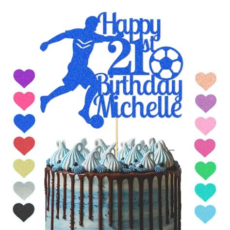 Football Cake Topper Personalised Name And Age Glitter Birthday Party