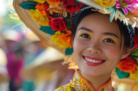 Premium Photo Vietnamese Woman In Traditional Costume Holding A