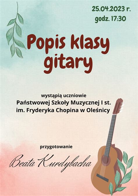 Popis Uczni W Klasy Gitary R Pa Stwowa Szko A Muzyczna I