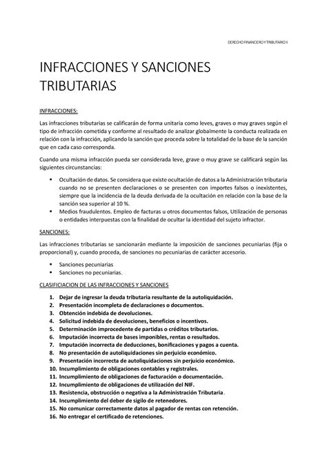 Infracciones Y Sanciones Tributarias Derecho Financiero Y Tributario