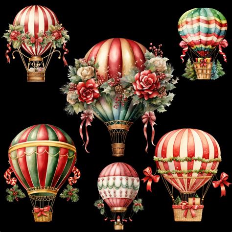 Festive Christmas Hot Air Balloon Clipart 300 Dpi PNG Transparent