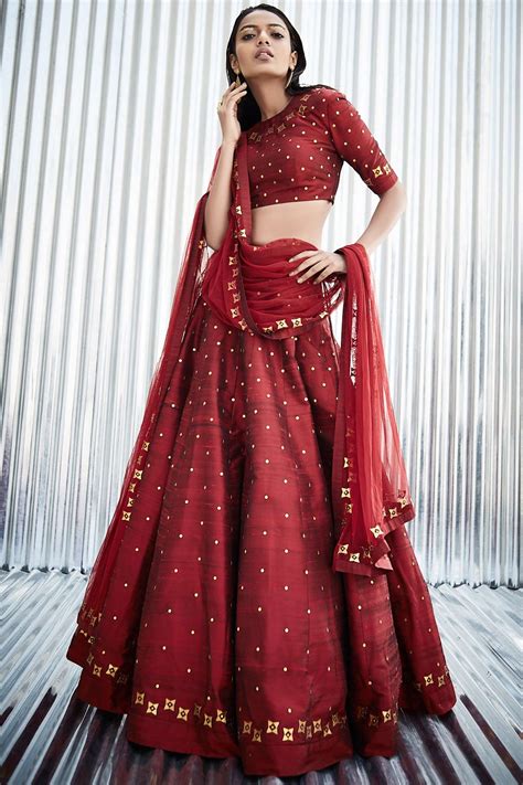 Buy Priyal Prakash Maroon Raw Silk Embellished Lehenga Set Online Aza Fashions