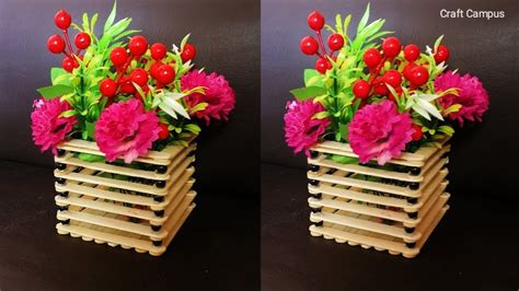 Diy Easy Flower Vase Making With Popsicle Sticks Popsicle Stick