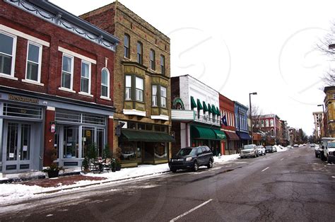 Historic Downtown Riverfront Paducah Kentucky Shops On Snowy Winter Day