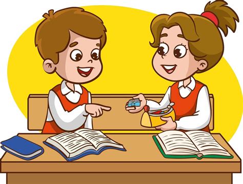 Dos Niños Compañeros De Clase Sentado A Escritorio En Salón De Clases Y