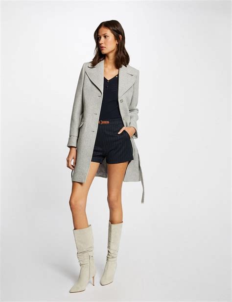 Manteau Droit Ganais Morgan Ceintur Gris Clair Manteau Femme Morgan