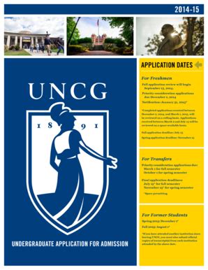 Fillable Online Admissions Uncg Application Dates Admissions The