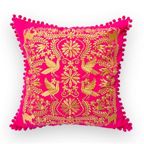 Mexican Throw Pillow Floral Embroidered Pillow Mexico Style Decor Cushion Throw Pillow