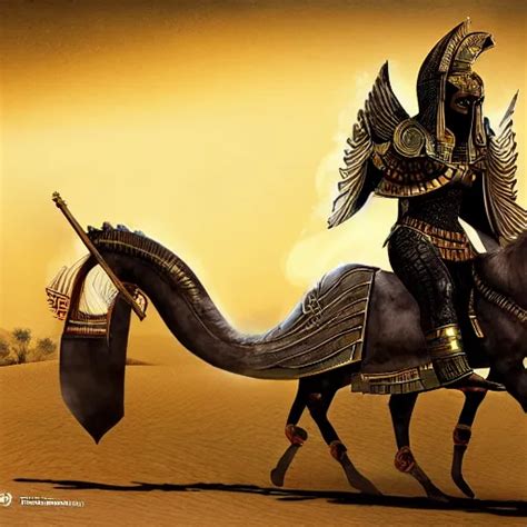 Egyptian Queen Riding A Chariot In The Desert Dark Stable Diffusion