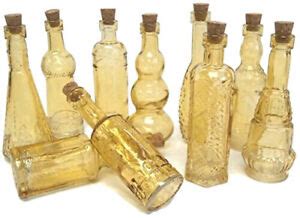 Vintage Glass Bottles w/ Corks Set 10 Designs 5" Tall AMBER wedding ...