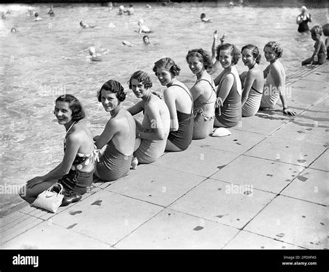 Bathing Beauties Ladies In Swimsuits At The Open Air Swimming Pool In Finchley London 1937