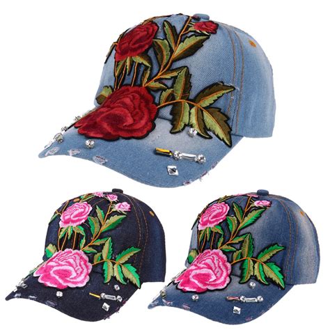 Unisex Rose Flower Embroidery Baseball Cap Hip Hop Solid Color Leisure