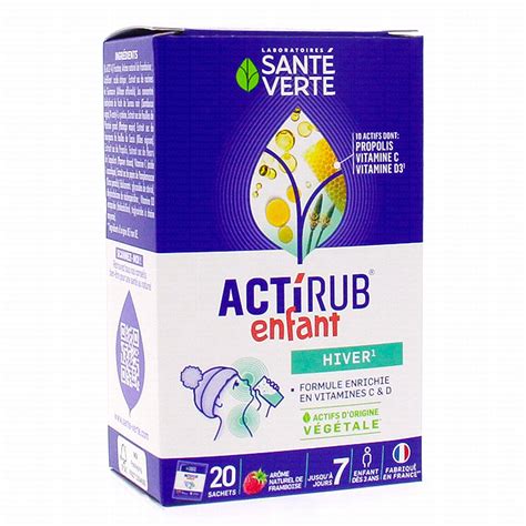 SANTÉ VERTE Actirub enfant goût framboise 20 sachets Pharmacie Prado