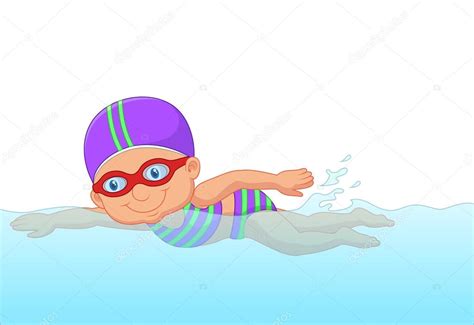 Niña Nadadora De Dibujos Animados En La Piscina Imagen Vectorial De