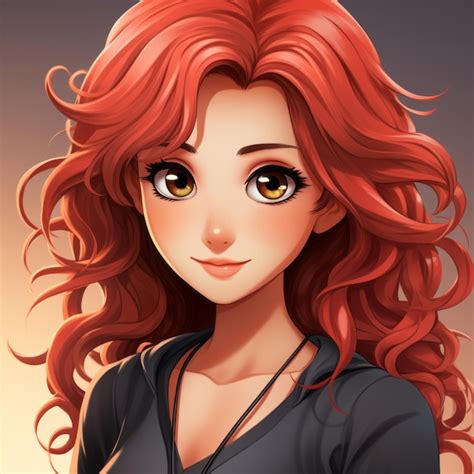 Chica Anime Con Cabello Rojo Y Ojos Marrones Foto Premium