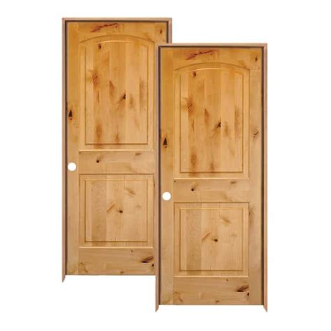 Krosswood Doors 30 In X 80 In Rustic Knotty Alder 2 Panel Top Rail Arch Solid Wood Right Hand