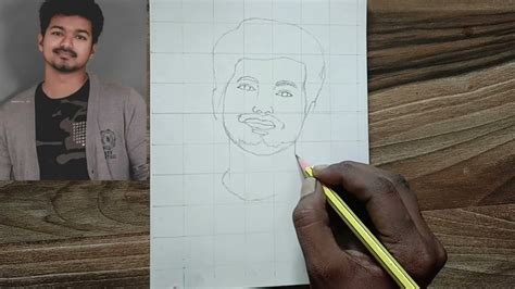 How To Draw Thalapathy Vijay Outline Drawing Using Grid Drawing