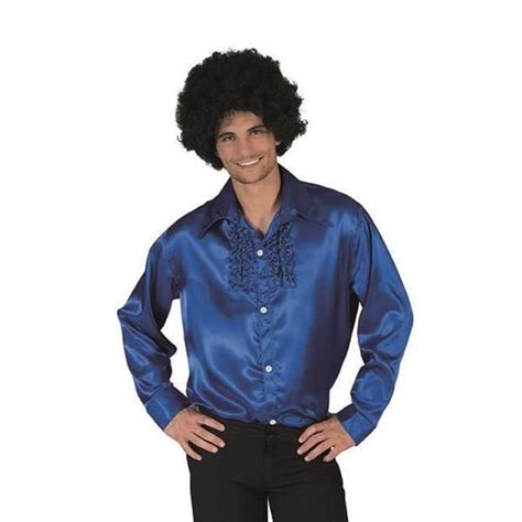 Chemise Disco Bleu Jabot Satin Adulte Taille Xl