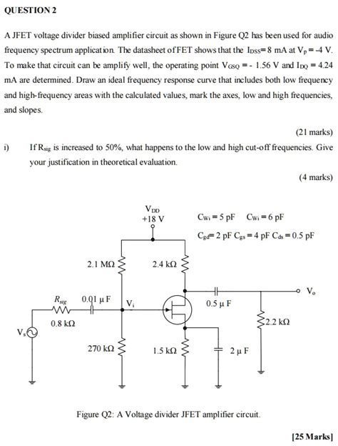 Solved Question 2 A Jfet Voltage Divider Biased Amplifier Circuit As Shown In Figure Q2 Has