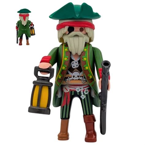 PLAYMOBIL FIGURINE CAPITAINE pirate avec lampe et armes bateau île EUR