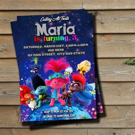 Trolls World Tour Birthday Invitation Trolls Invitation Etsy