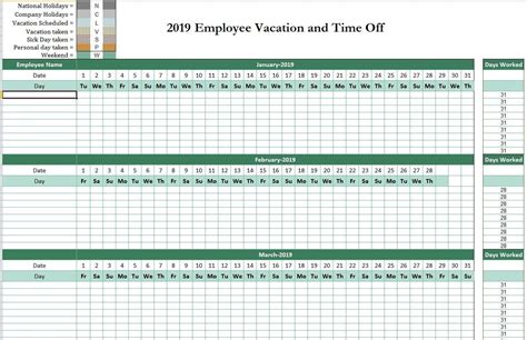 Excel Time Off Calendar Template Alexa Oralle