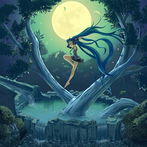 Hatsune Miku El Cielo Agua Ni A Noche Naturaleza Rbol La Luna