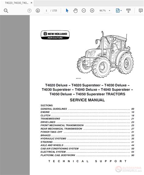 New Holland T4020 T4050 Supersteer Tractors 87666787A2 Service Manual