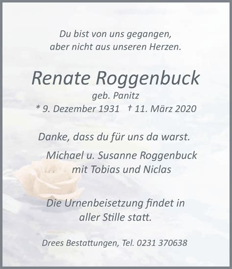 Traueranzeigen Von Renate Roggenbuck Sich Erinnern De