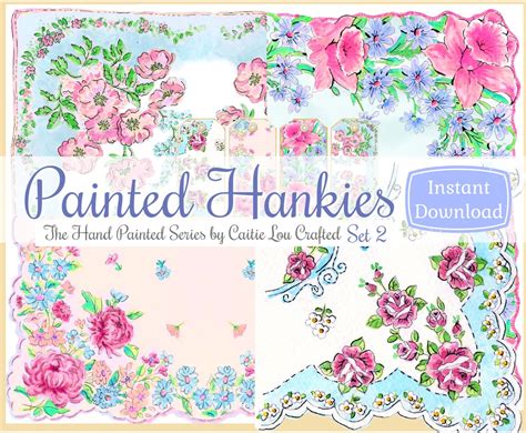 Hand Painted Hankies Set 2 Printable Hanky Designs Pockets Etsy