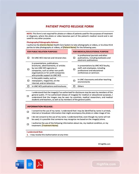 Patient Photo Release Form Word Pdf Google Docs Highfile