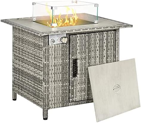 Outsunny Outdoor Pe Rattan Gas Fire Pit Table Patio Square Propane