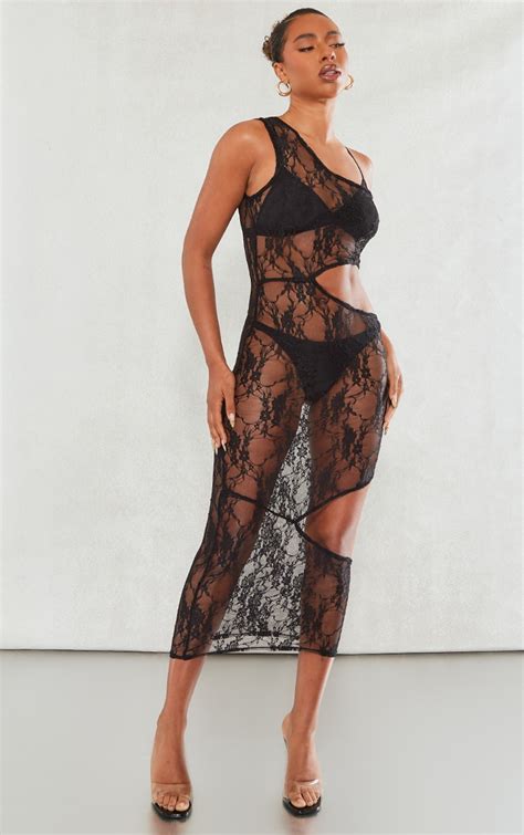 Lace Black Maxi Dresses Prettylittlething Usa