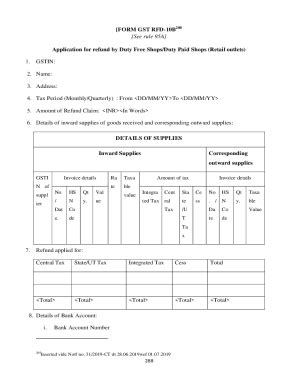 Fillable Online FORM GST RFD 10 See Rule 95 1 Application For Refund