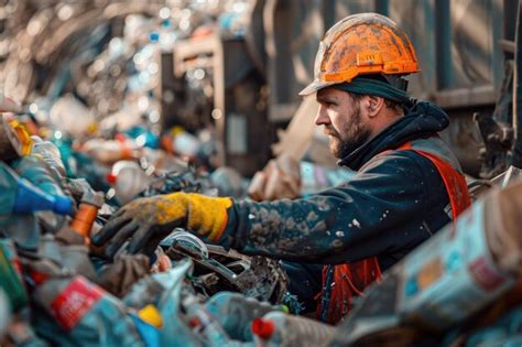 Worker Engaged In Sorting Materials At A Recycling Facility Premium