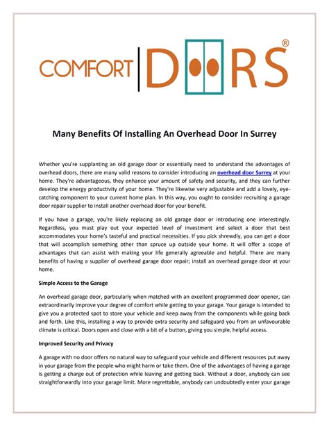 Many Benefits Of Installing An Overhead Door In Surrey by Comfort ...